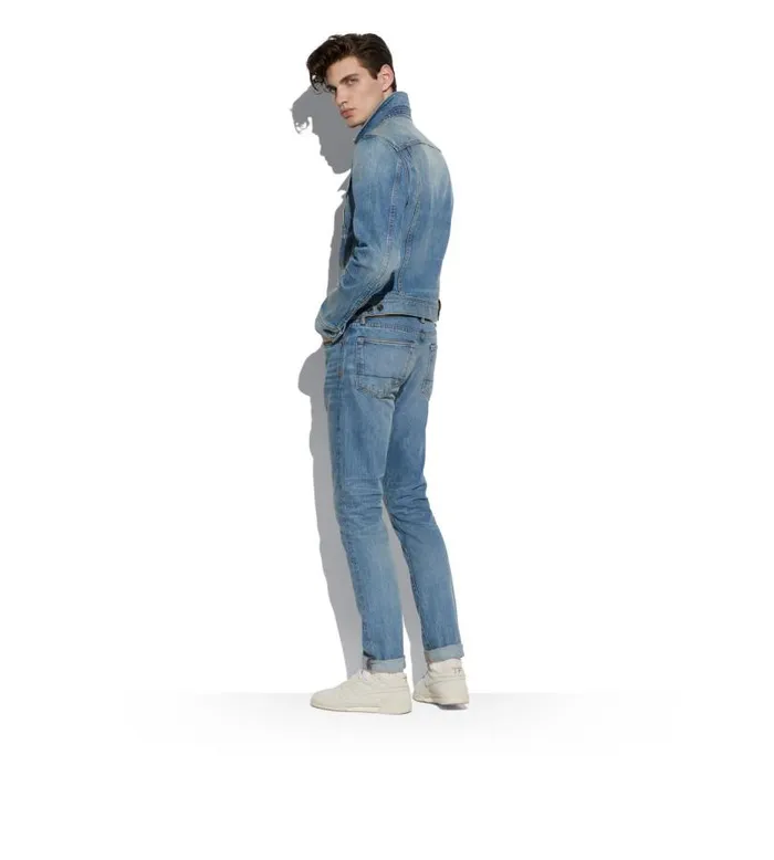 Men Jeans Tom Ford Aged Light Wash Slim Fit Denim Washed Blue Men Jeans Tom Ford Aged Light Wash Slim Fit Denim Washed Blue