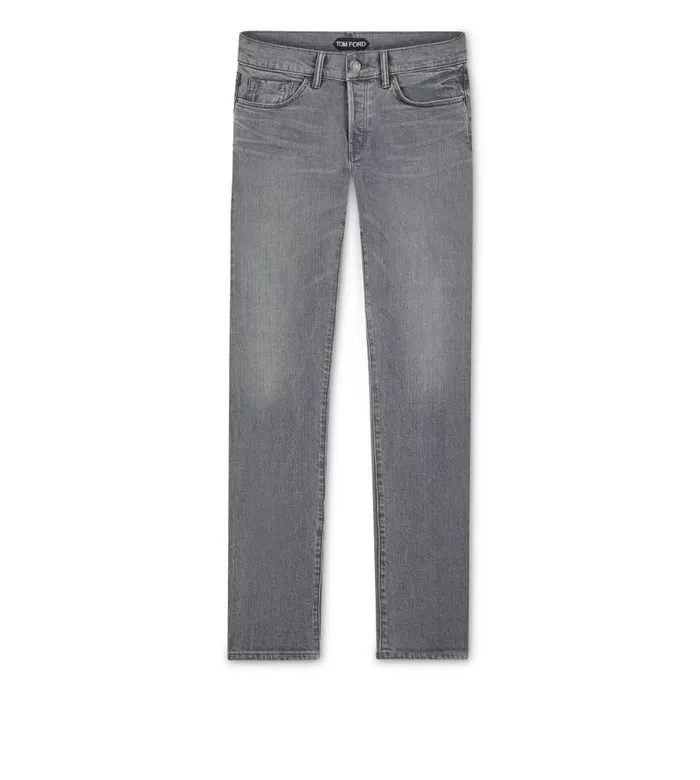 Men Jeans Tom Ford Straight Japanese Selvedge Jeans Grey