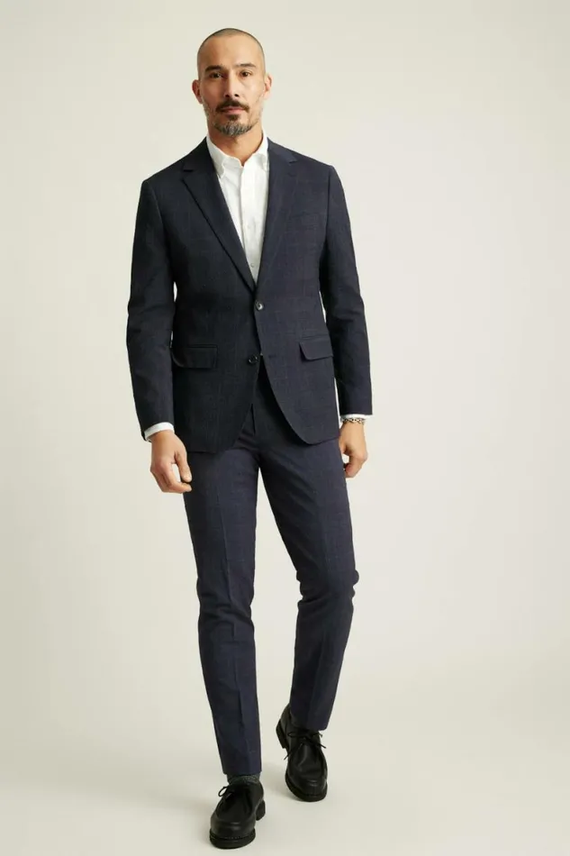 Men Jetsetter Italian Seersucker Suit Navy Purple Glen Plaid Bonobos Suits