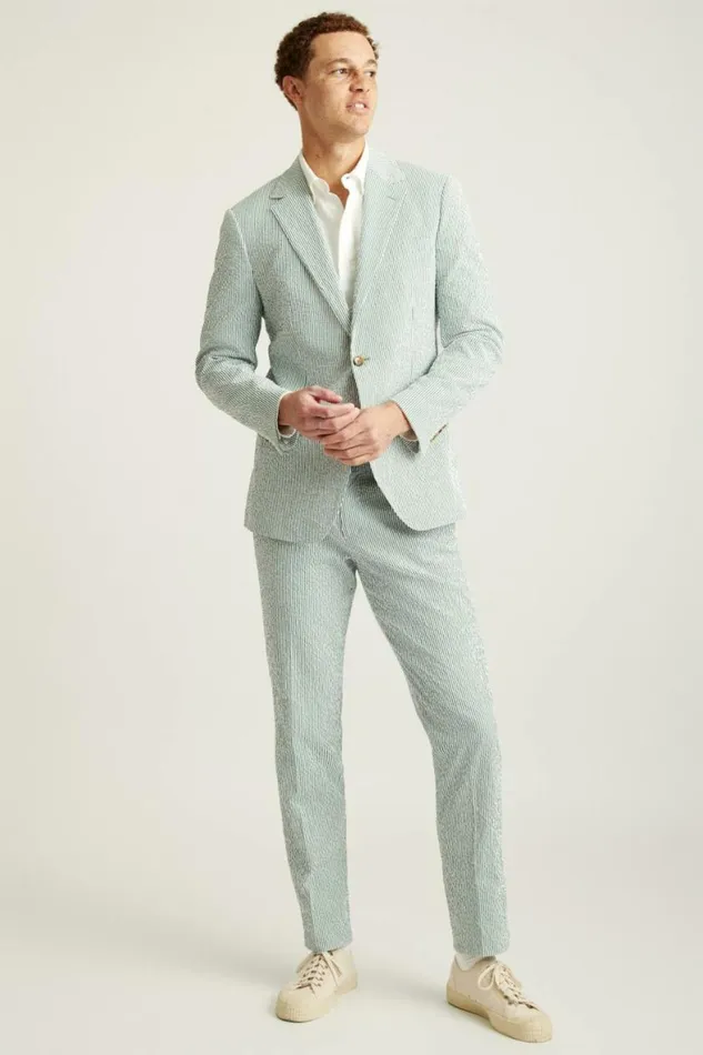 Men Jetsetter Italian Seersucker Suit Olive And White Stripe Bonobos Suits