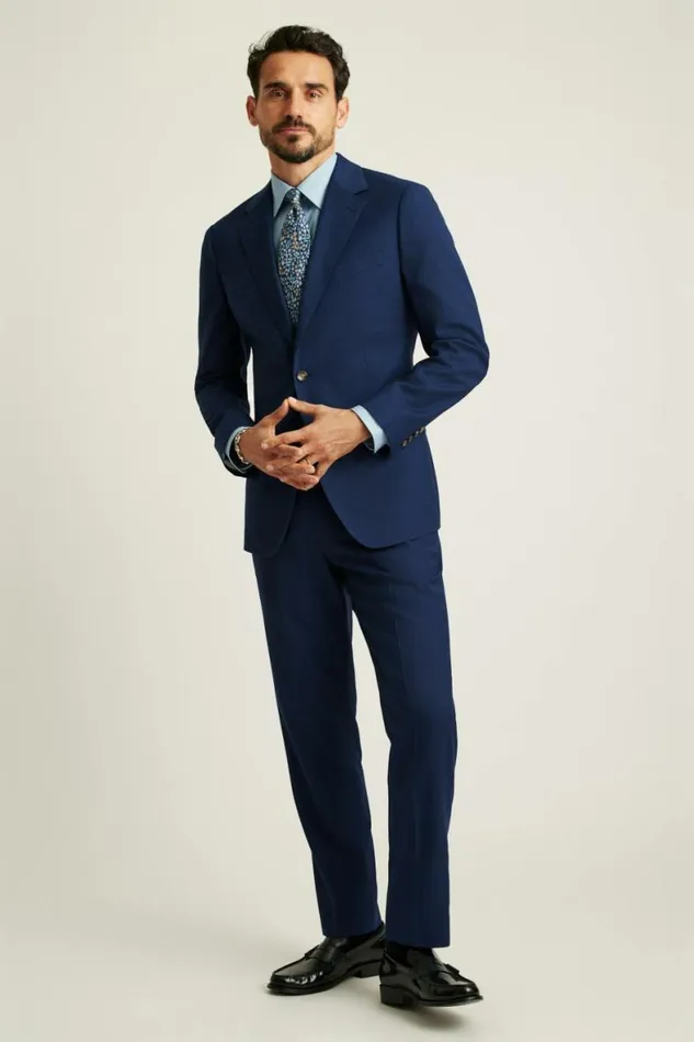 Men Jetsetter Italian Wool Suit Bright Navy Sharkskin Bonobos Suits