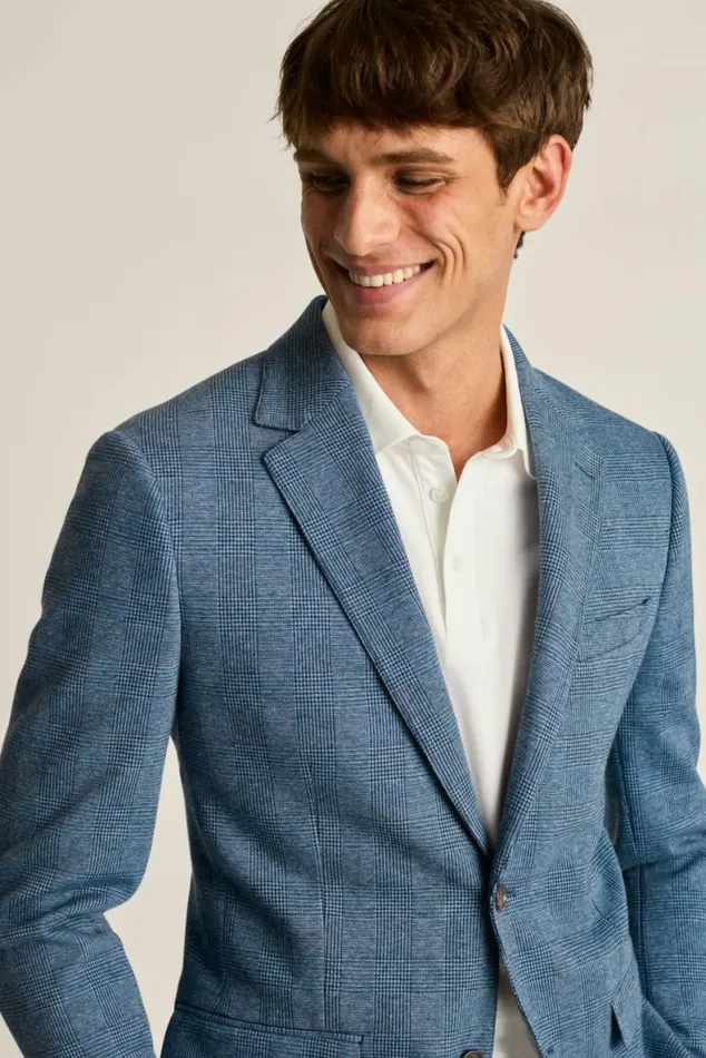 Men Jetsetter Knit Blazer Ocean Blue Glenplaid Bonobos Blazers and Sport Coats
