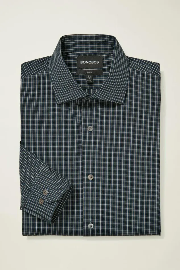 Men Jetsetter Stretch Dress Shirt Black Blue Tattersall Bonobos Business Casual Shirts
