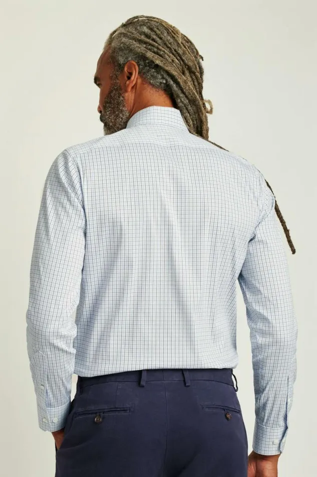 Men Jetsetter Stretch Dress Shirt Blue Burney Plaid Bonobos Business Casual Shirts