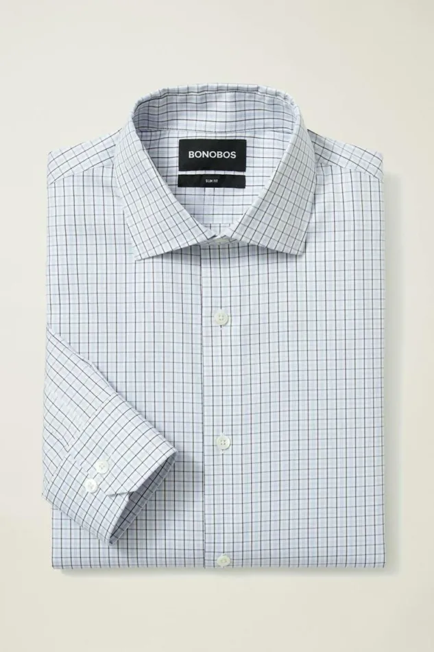 Men Jetsetter Stretch Dress Shirt Blue Burney Plaid Bonobos Business Casual Shirts