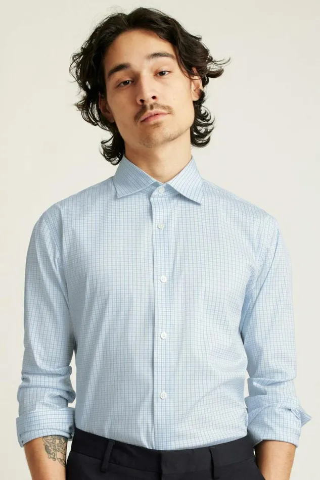Men Jetsetter Stretch Dress Shirt Lake Blues Gingham Bonobos Business Casual Shirts