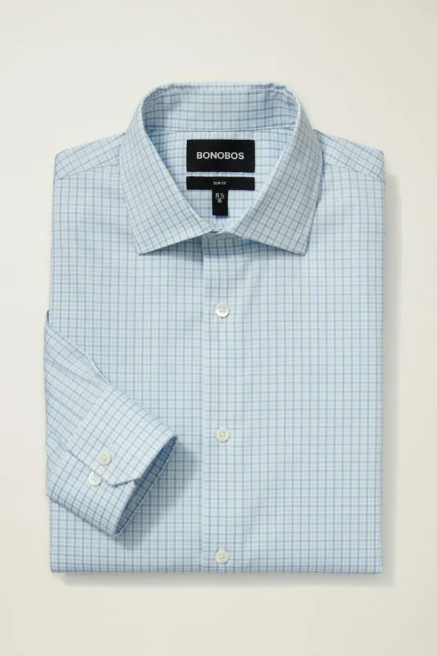 Men Jetsetter Stretch Dress Shirt Lake Blues Gingham Bonobos Business Casual Shirts