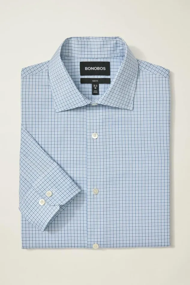 Men Jetsetter Stretch Dress Shirt Multi Blue Tattersal Bonobos Business Casual Shirts