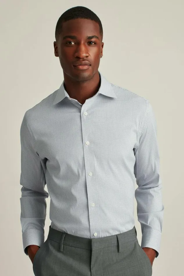 Men Jetsetter Stretch Dress Shirt Navy Violet Micro Plaid Bonobos Business Casual Shirts
