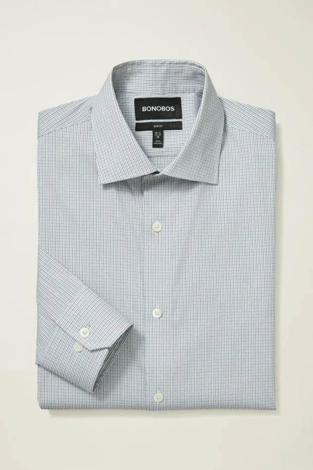 Men Jetsetter Stretch Dress Shirt Navy Violet Micro Plaid Bonobos Business Casual Shirts