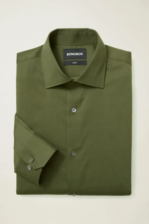 Men Jetsetter Stretch Dress Shirt Olive Harley Herringbone Bonobos Business Casual Shirts
