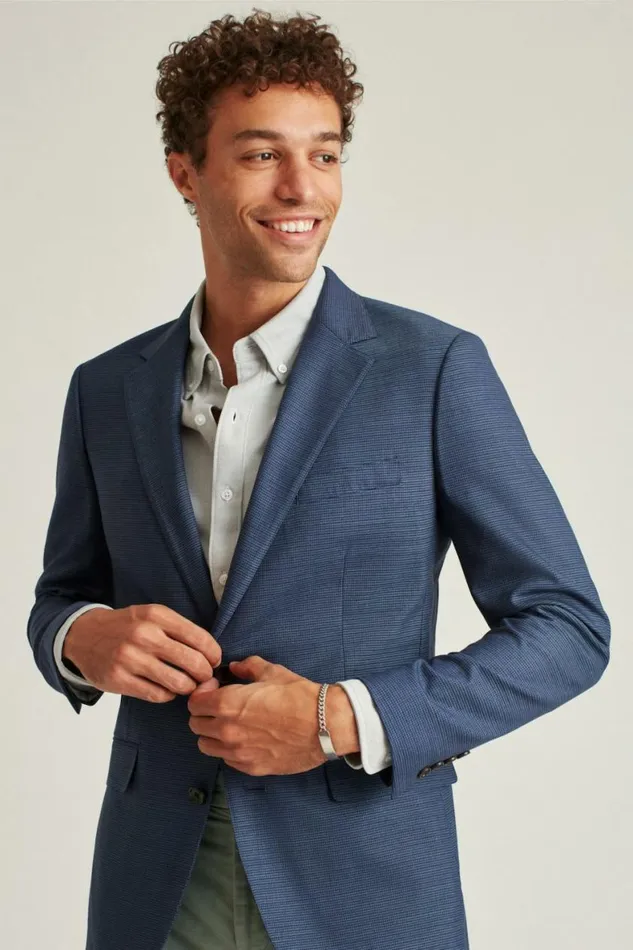 Men Jetsetter Stretch Italian Wool Blazer Bright Navy Check Bonobos Blazers and Sport Coats