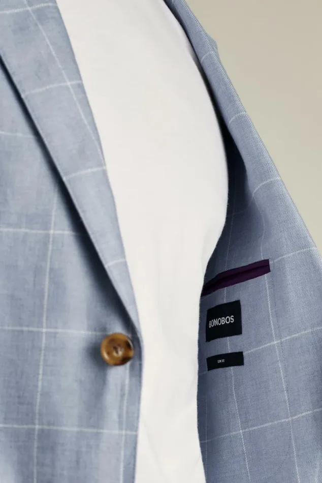 Men Jetsetter Unconstructed Blazer Light Blue Windowpane Bonobos Blazers and Sport Coats