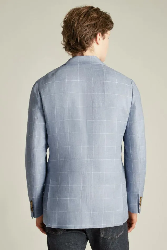Men Jetsetter Unconstructed Blazer Light Blue Windowpane Bonobos Blazers and Sport Coats