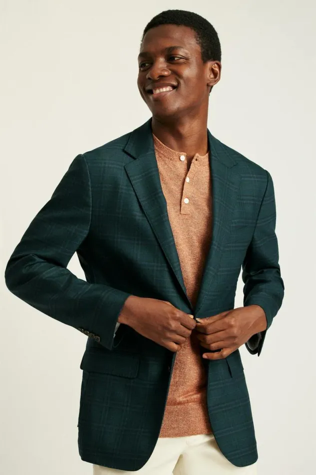 Men Jetsetter Unconstructed Blazer Mineral Green Plaid Bonobos Blazers and Sport Coats
