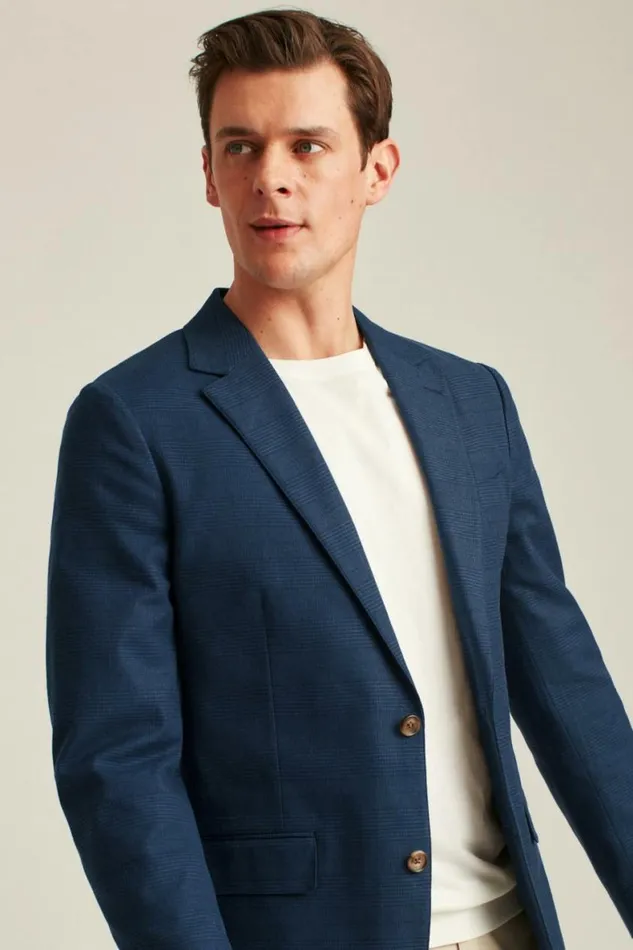Men Jetsetter Unconstructed Blazer Navy Tonal Glen Plaid Bonobos Blazers and Sport Coats