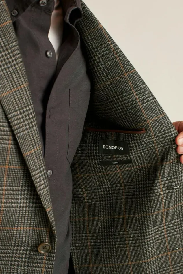Men Jetsetter Unconstructed Italian Wool Blazer Dark Grey Glen Plaid Bonobos Blazers and Sport Coats