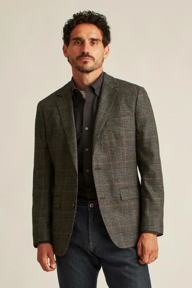 Men Jetsetter Unconstructed Italian Wool Blazer Dark Grey Glen Plaid Bonobos Blazers and Sport Coats