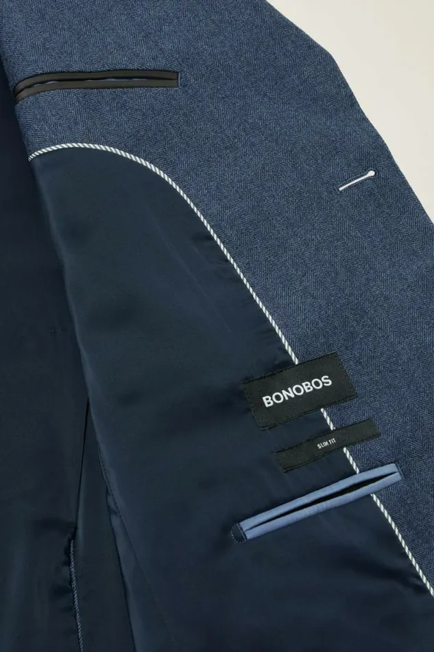 Men Jetsetter Wool Blazer Dark Blue Herringbone Bonobos Blazers and Sport Coats