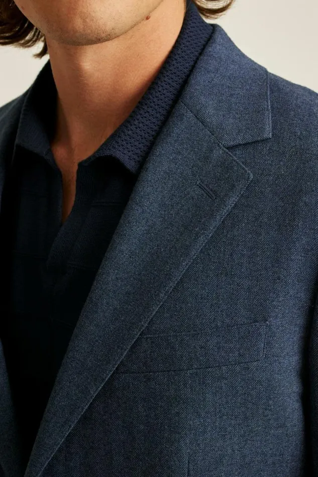 Men Jetsetter Wool Blazer Dark Blue Herringbone Bonobos Blazers and Sport Coats