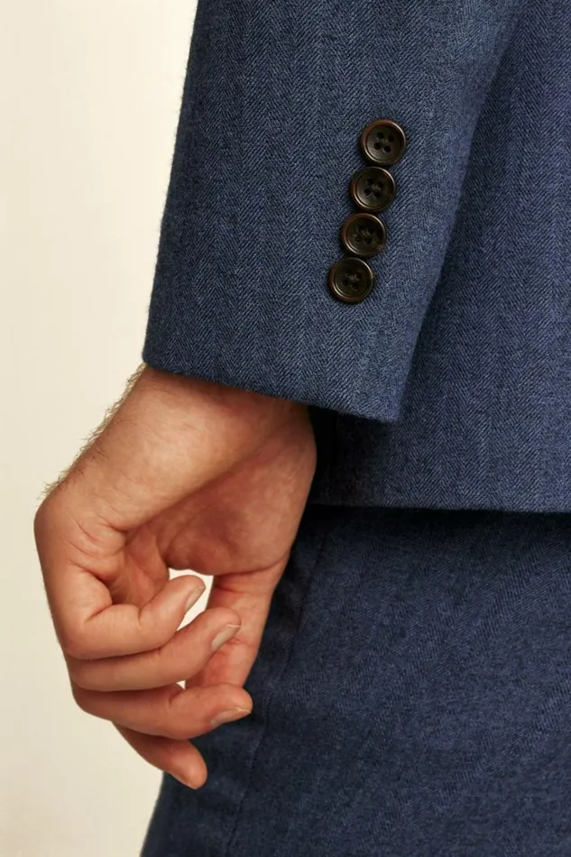 Men Jetsetter Wool Blazer Dark Blue Herringbone Bonobos Blazers and Sport Coats
