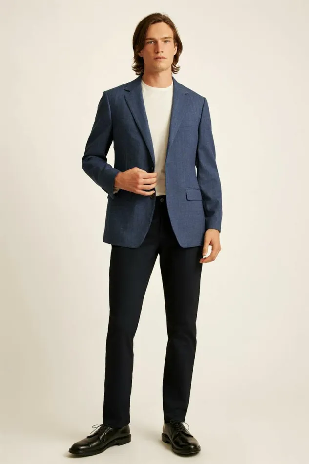 Men Jetsetter Wool Blazer Dark Blue Herringbone Bonobos Blazers and Sport Coats