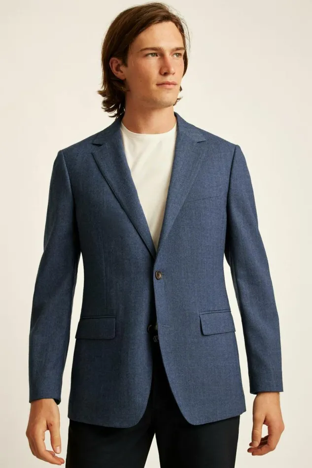 Men Jetsetter Wool Blazer Dark Blue Herringbone Bonobos Blazers and Sport Coats