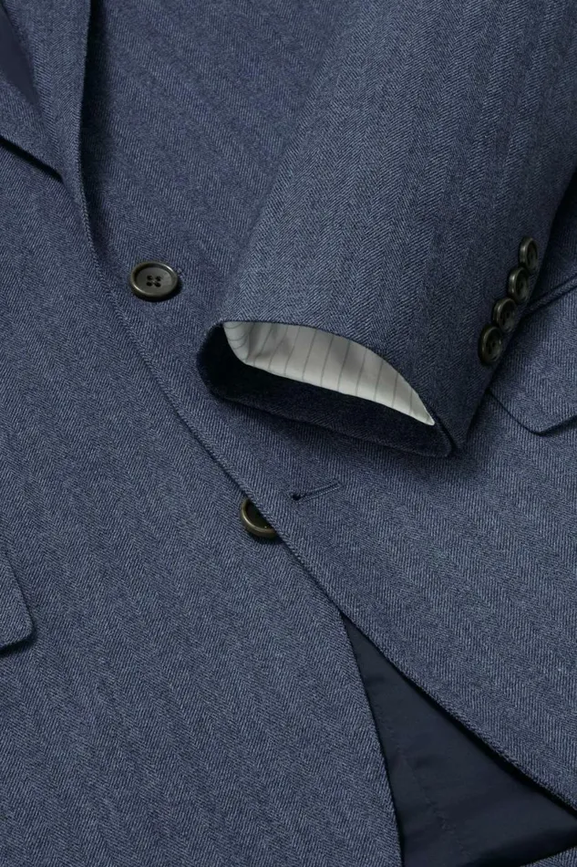 Men Jetsetter Wool Blazer Dark Blue Herringbone Bonobos Blazers and Sport Coats