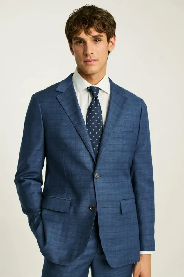 Men Jetsetter Wool Blazer Mid Blue Glen Plaid Bonobos Blazers and Sport Coats