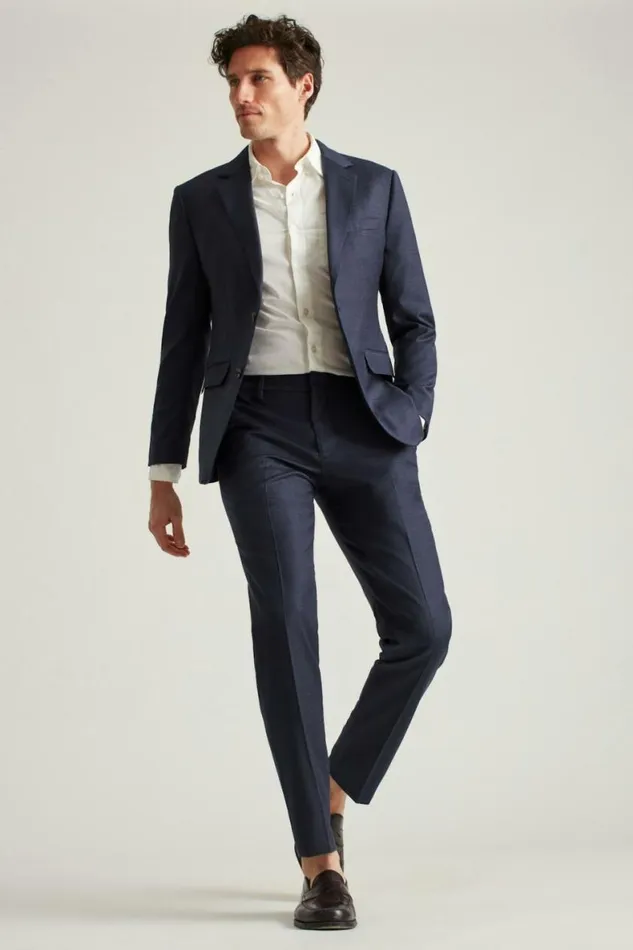 Men Jetsetter Wool Blazer Navy Mini Check Bonobos Blazers and Sport Coats