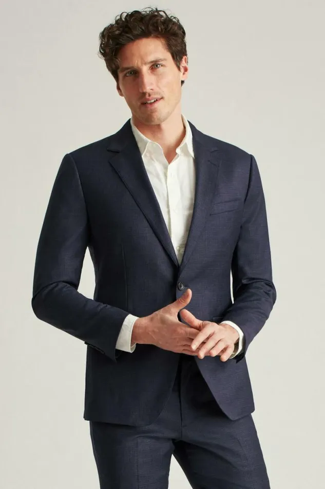 Men Jetsetter Wool Blazer Navy Mini Check Bonobos Blazers and Sport Coats