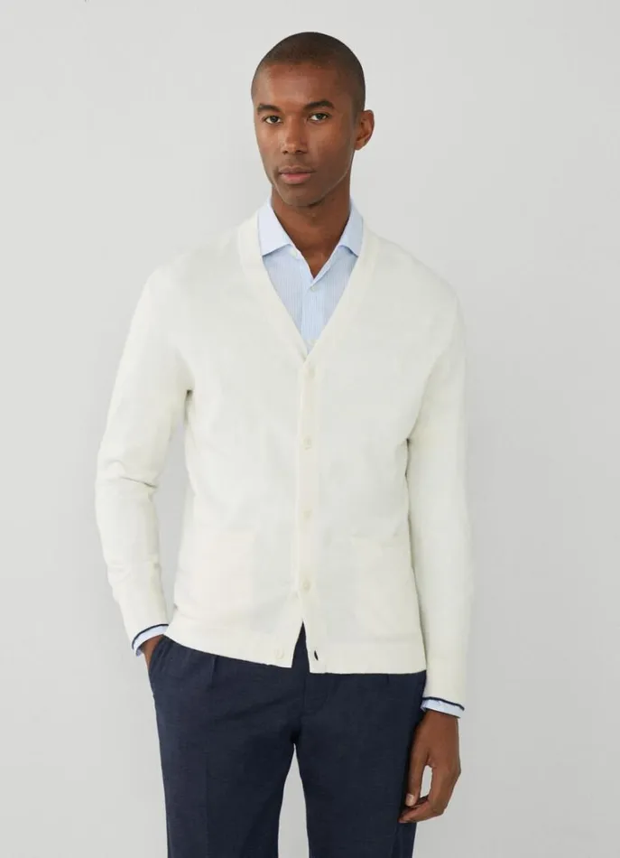 Men Knitwear Hackett London ButtonUp VNeck Cardigan Optic White