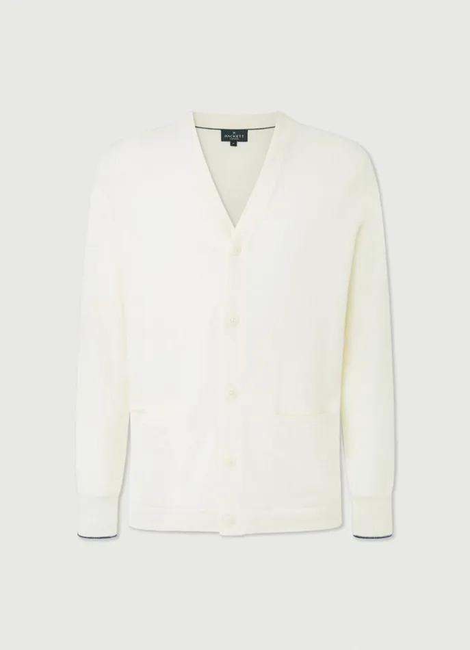 Men Knitwear Hackett London ButtonUp VNeck Cardigan Optic White