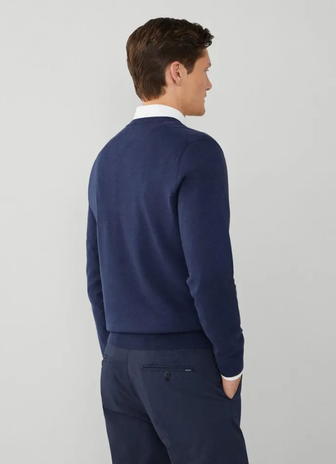 Men Knitwear Hackett London Cotton And Silk VNeck Jumper Navy