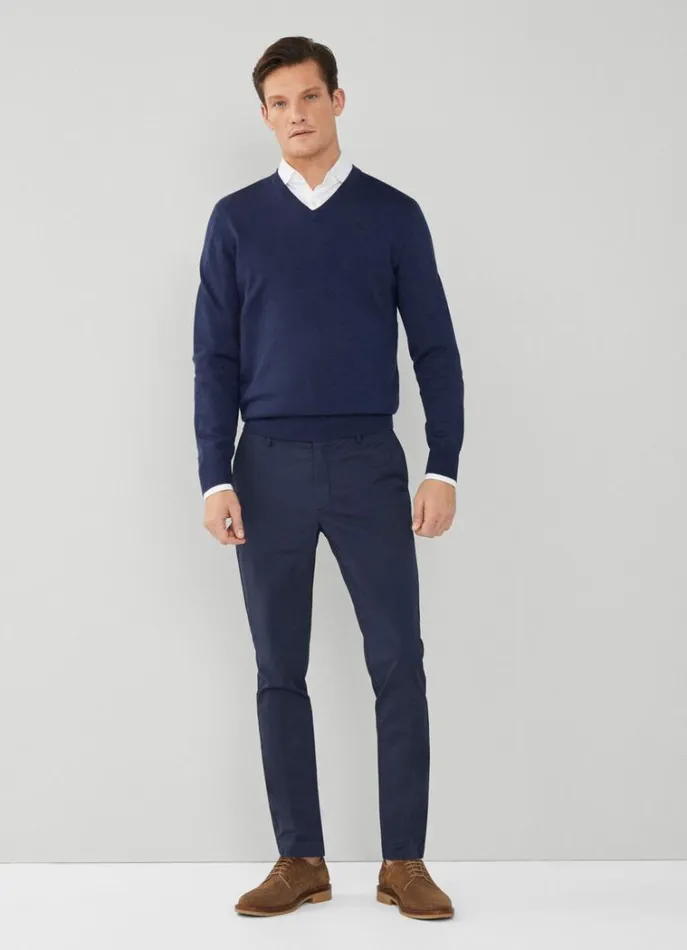 Men Knitwear Hackett London Cotton And Silk VNeck Jumper Navy