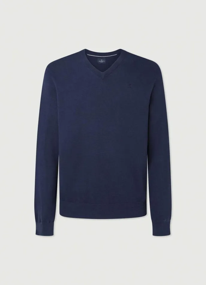 Men Knitwear Hackett London Cotton And Silk VNeck Jumper Navy