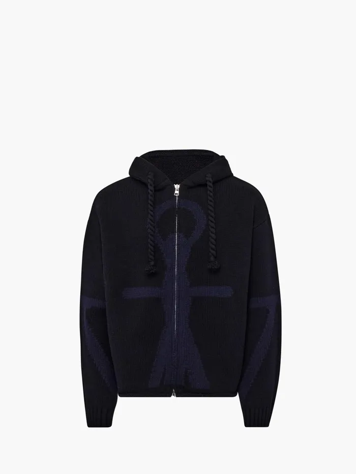 Men Knitwear JW Anderson ANCHOR LOGO HOODIE WITH ZIP Blacknavy