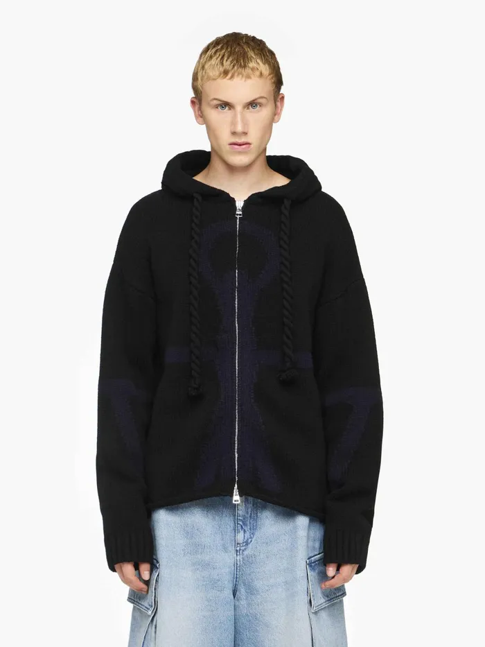 Men Knitwear JW Anderson ANCHOR LOGO HOODIE WITH ZIP Blacknavy Men Knitwear JW Anderson ANCHOR LOGO HOODIE WITH ZIP Blacknavy