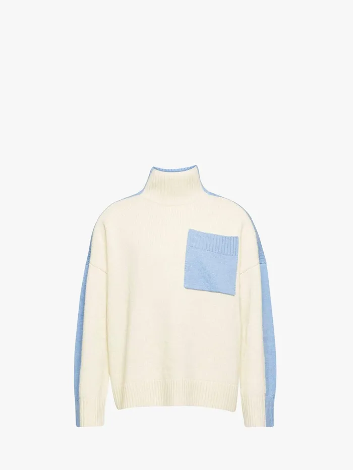 Men Knitwear JW Anderson DUAL TONE 8211 PATCH POCKET TURTLENECK SWEATER Ivorysky Blue Men Knitwear JW Anderson DUAL TONE 8211 PATCH POCKET TURTLENECK SWEATER Ivorysky Blue