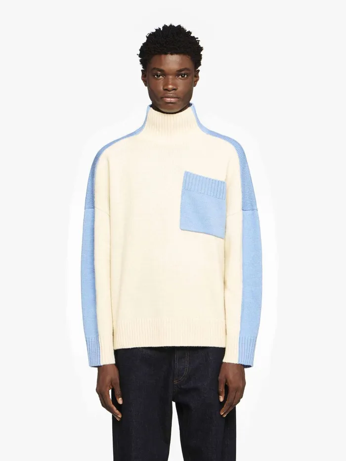 Men Knitwear JW Anderson DUAL TONE 8211 PATCH POCKET TURTLENECK SWEATER Ivorysky Blue Men Knitwear JW Anderson DUAL TONE 8211 PATCH POCKET TURTLENECK SWEATER Ivorysky Blue
