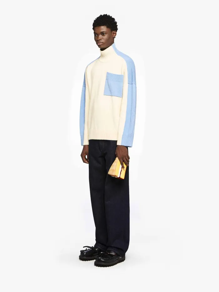 Men Knitwear JW Anderson DUAL TONE 8211 PATCH POCKET TURTLENECK SWEATER Ivorysky Blue Men Knitwear JW Anderson DUAL TONE 8211 PATCH POCKET TURTLENECK SWEATER Ivorysky Blue