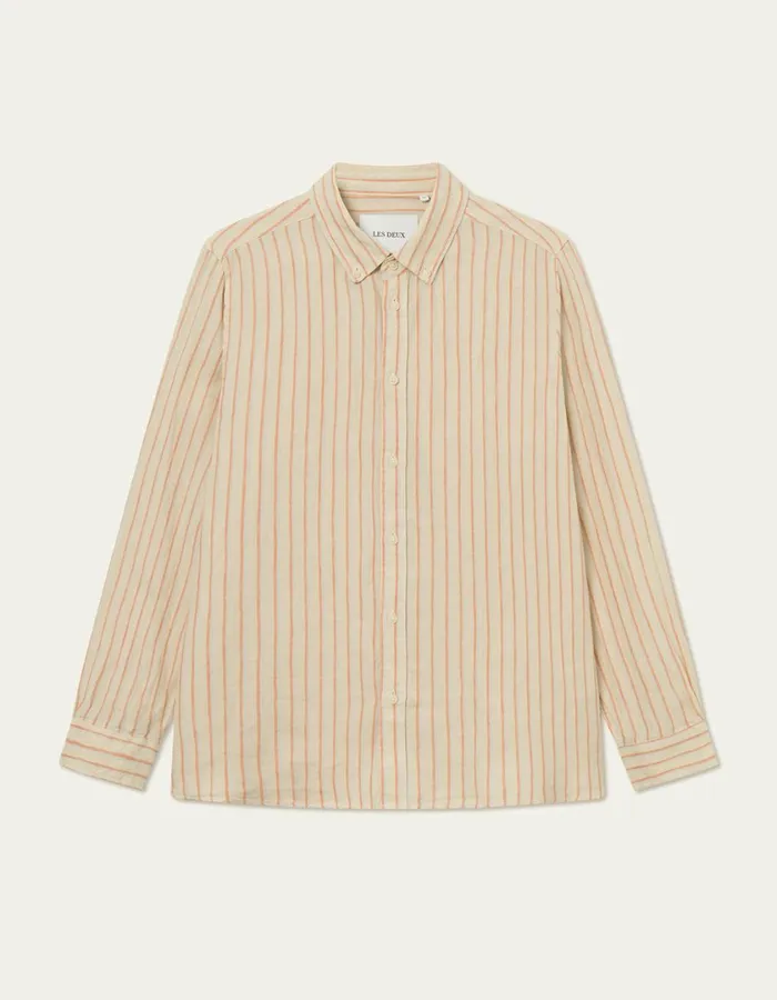 Men Kristian Linen BD Shirt 8211 IvoryBaked Papaya Les Deux ShirtsOvershirts