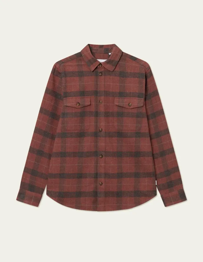 Men Lennon Flannel Check Overshirt 8211 Coffee BrownFired Brick Les Deux ShirtsOvershirts