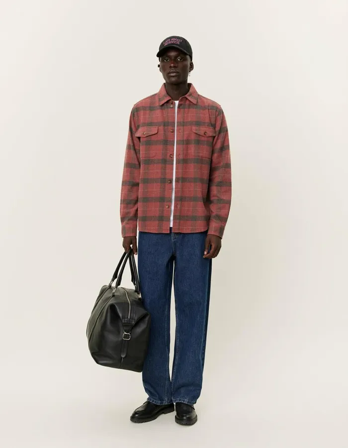 Men Lennon Flannel Check Overshirt 8211 Coffee BrownFired Brick Les Deux ShirtsOvershirts