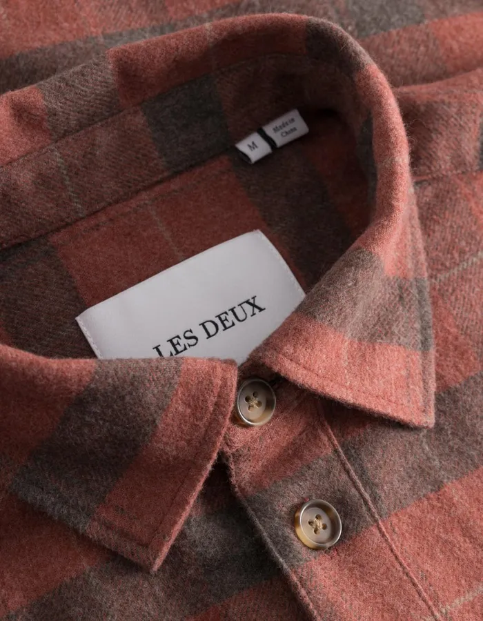 Men Lennon Flannel Check Overshirt 8211 Coffee BrownFired Brick Les Deux ShirtsOvershirts