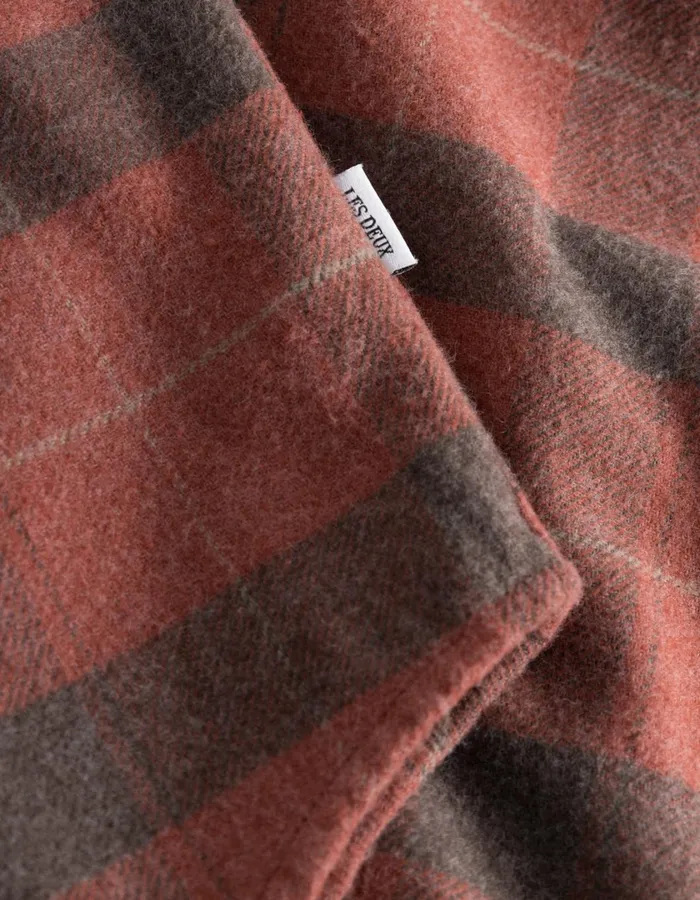 Men Lennon Flannel Check Overshirt 8211 Coffee BrownFired Brick Les Deux ShirtsOvershirts