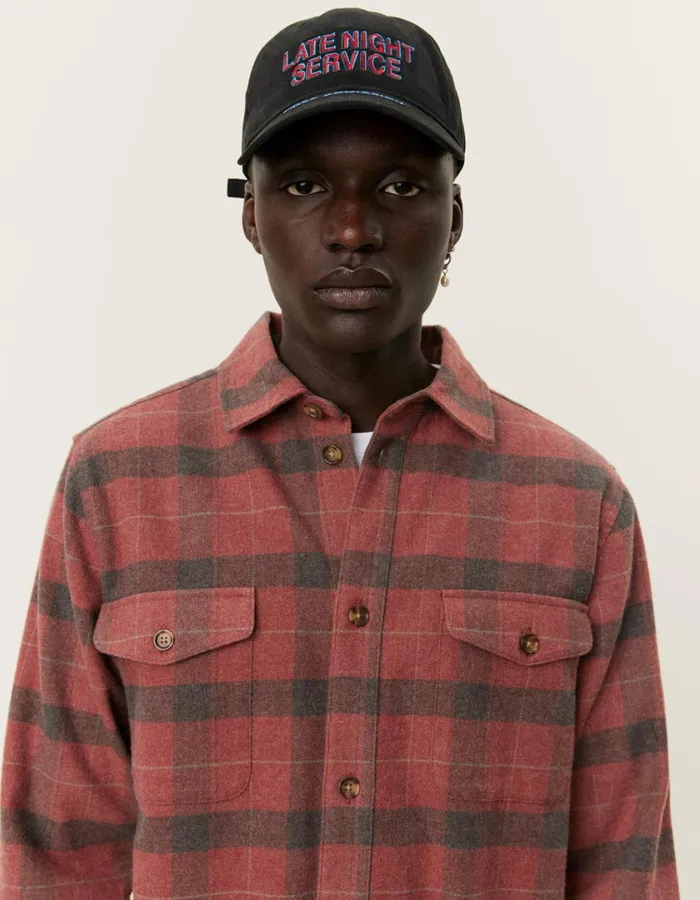 Men Lennon Flannel Check Overshirt 8211 Coffee BrownFired Brick Les Deux ShirtsOvershirts