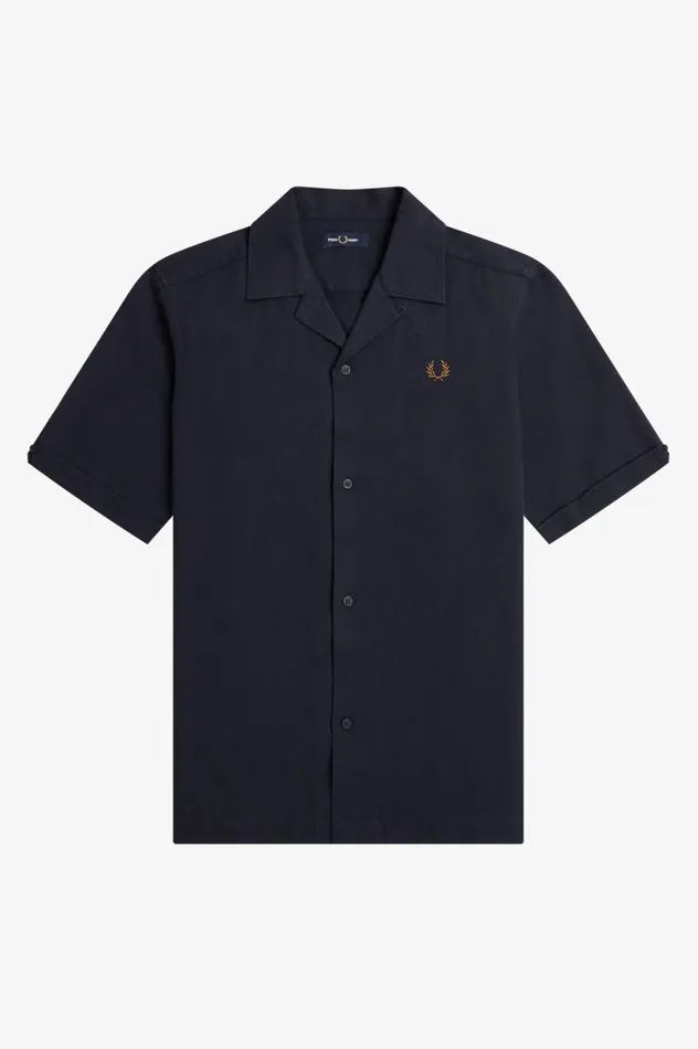 Men LinenBlend Revere Collar Shirt Navy Fred Perry Shirts