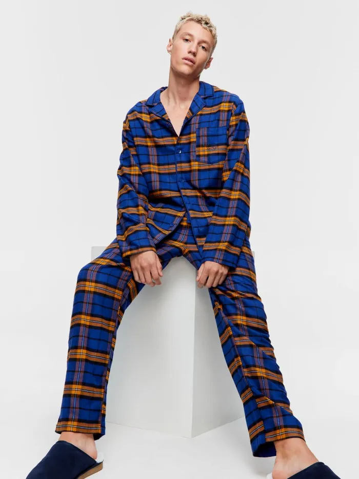 Men Navy Check Flannelette Long Sleeve Pj Set Navy Peter Alexander Sets