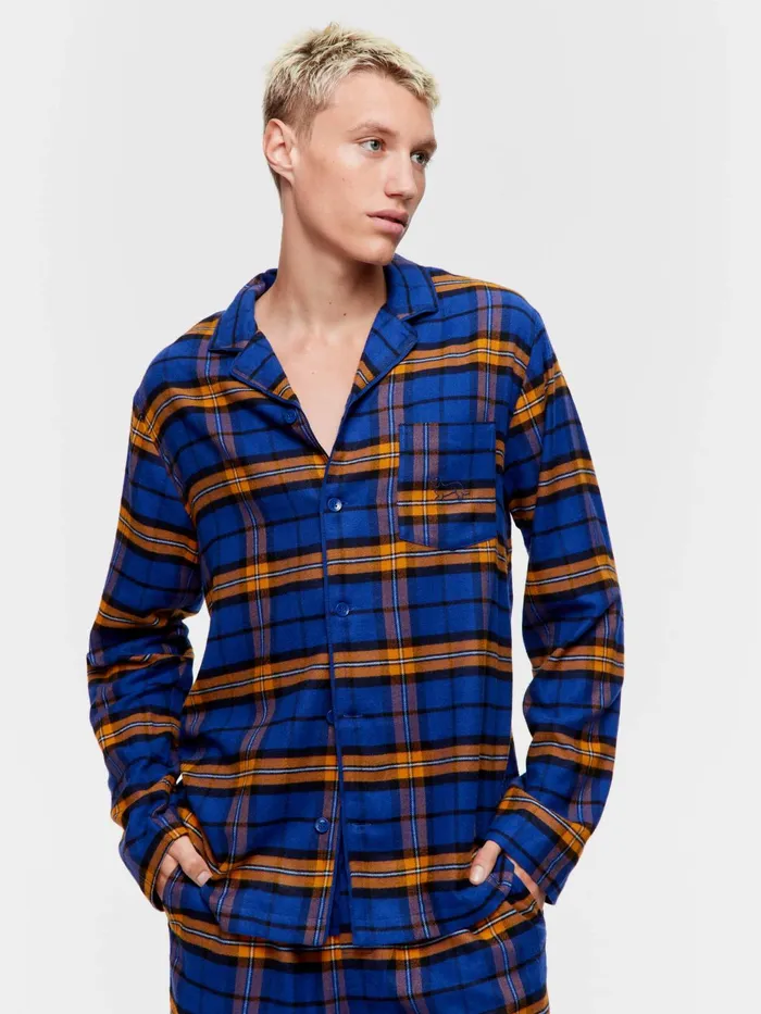 Men Navy Check Flannelette Long Sleeve Pj Set Navy Peter Alexander Sets